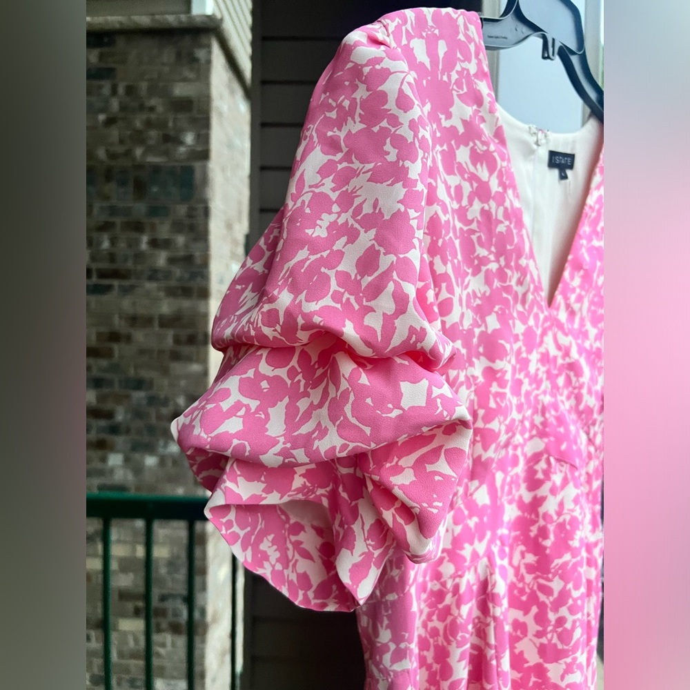 🆕 STATE Pink Glow Willow Wisps V-Neck Mini Dress with Ruffle Sleeves L - Picture 7 of 12